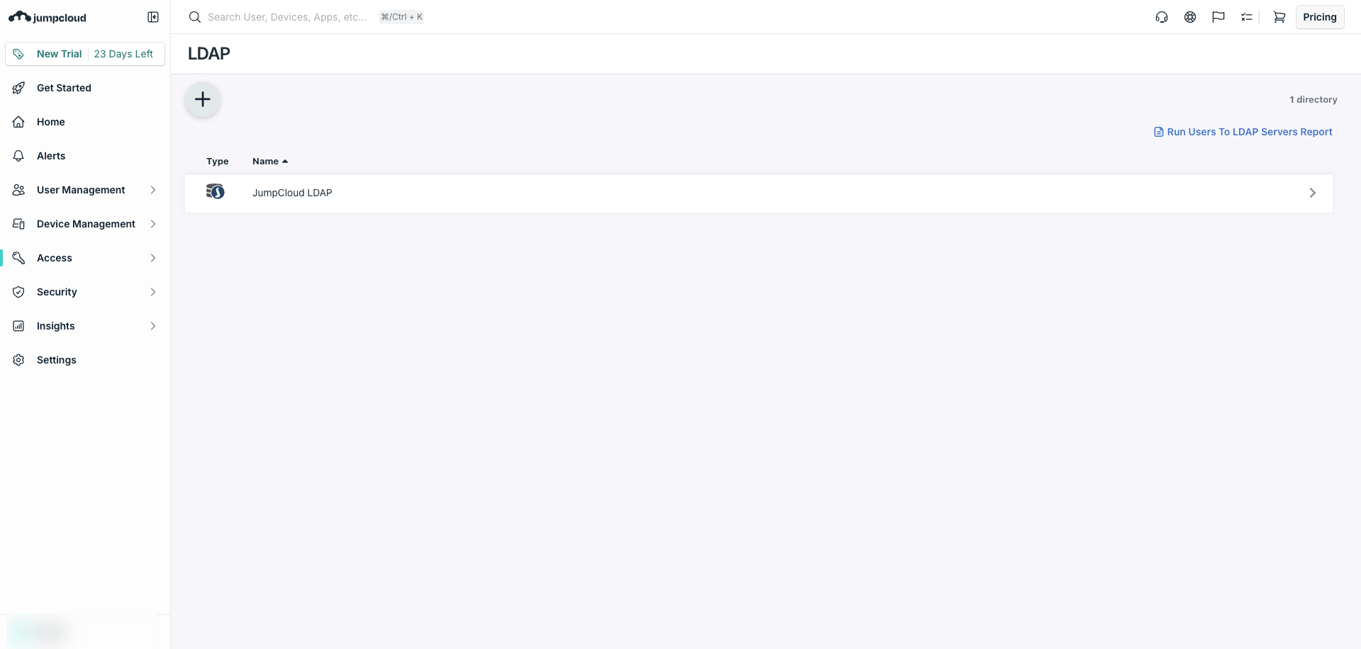 JumpCloud LDAP page