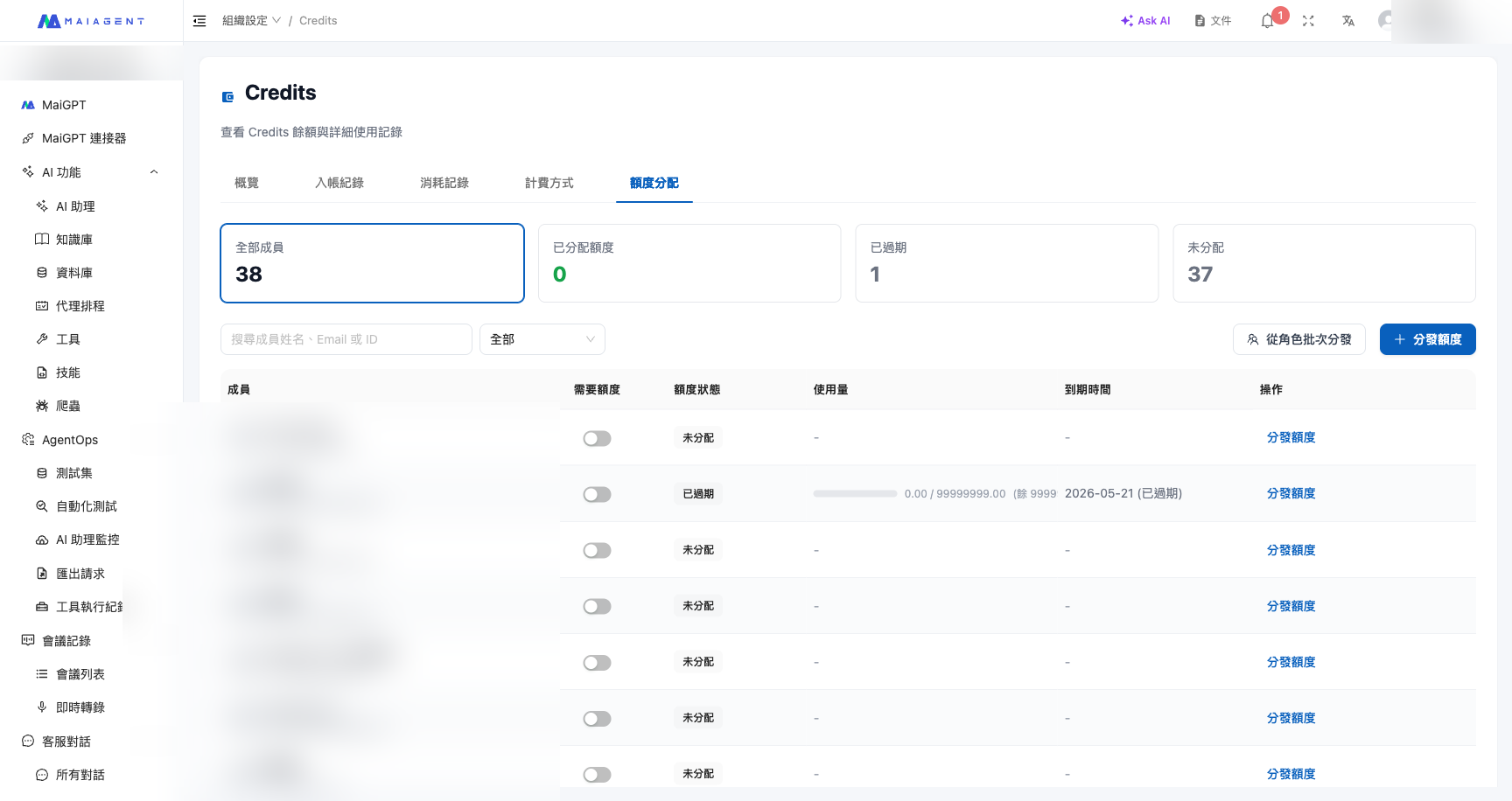 Quota Allocation page overview