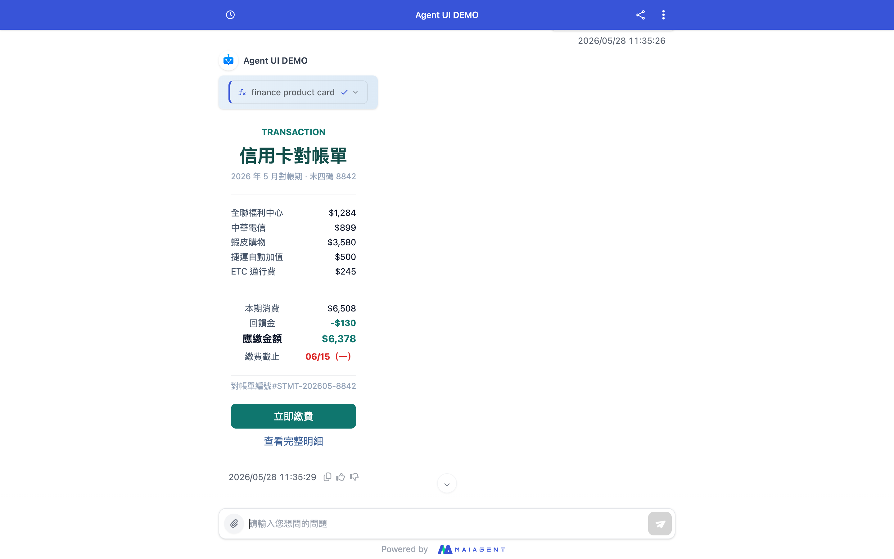 Financial Statement Card Conversation Demo