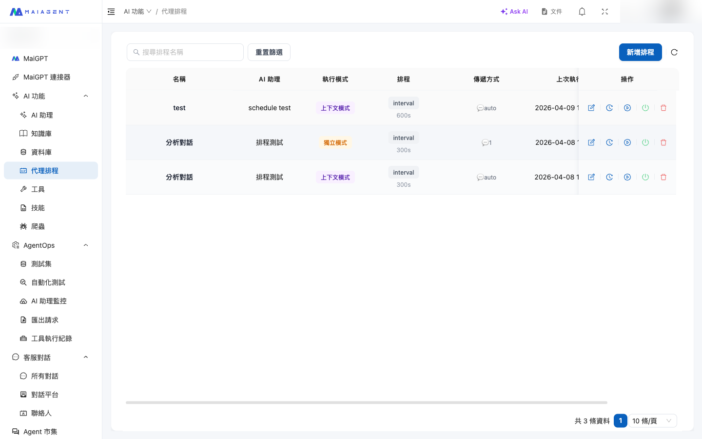 Agent scheduling list page